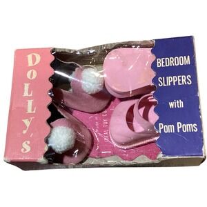 Vintage Dolly's Bedroom Slippers Pom Poms‎ Ideal Toy Co 14" Doll NOS